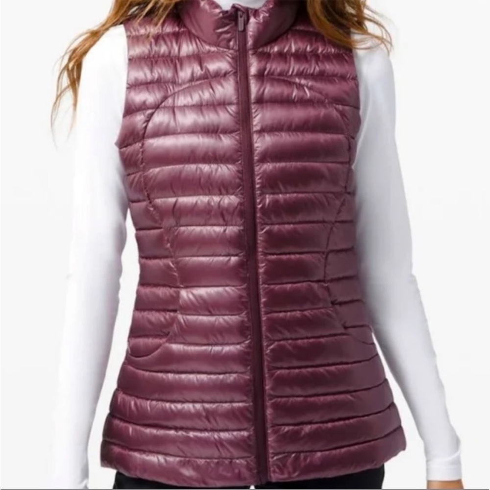 Lululemon Down Puffer Vest Women’s 4 Maroon Full Zip Pockets Packable